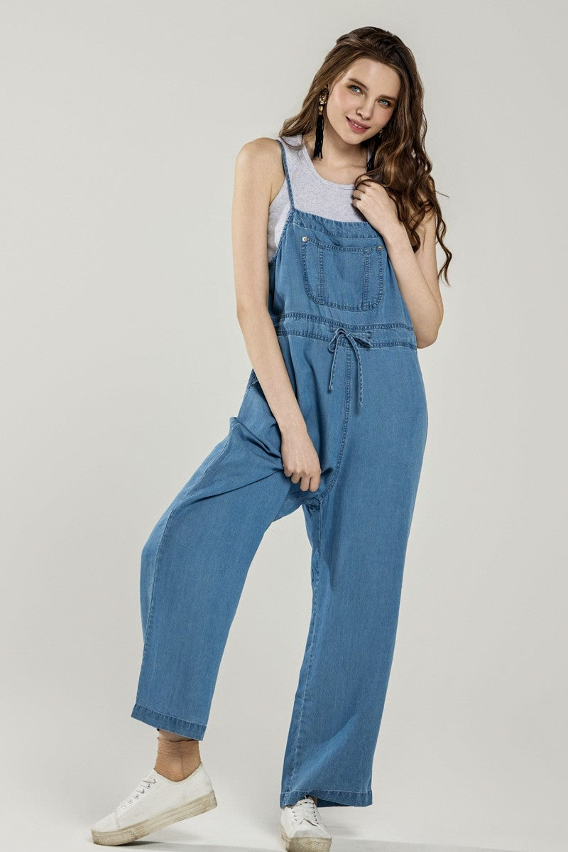 Denim Blue Plus Pocket Adjustable Straps Overall Jumpsuit