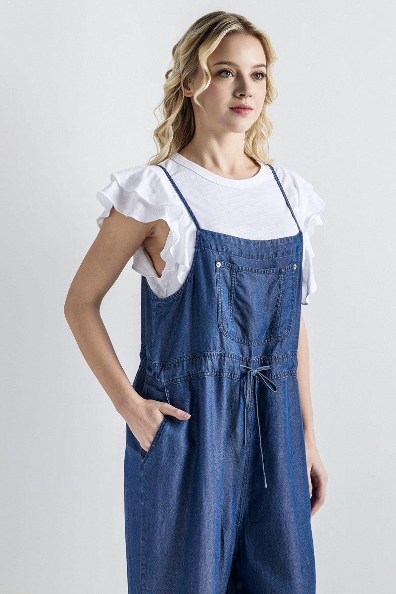 Denim Blue Pocket Adjustable Straps Overall Jumpsuit