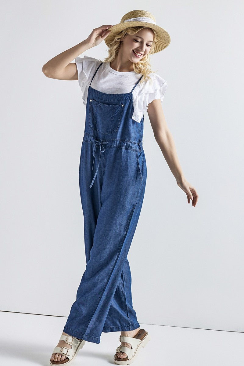 Denim Blue Pocket Adjustable Straps Overall Jumpsuit