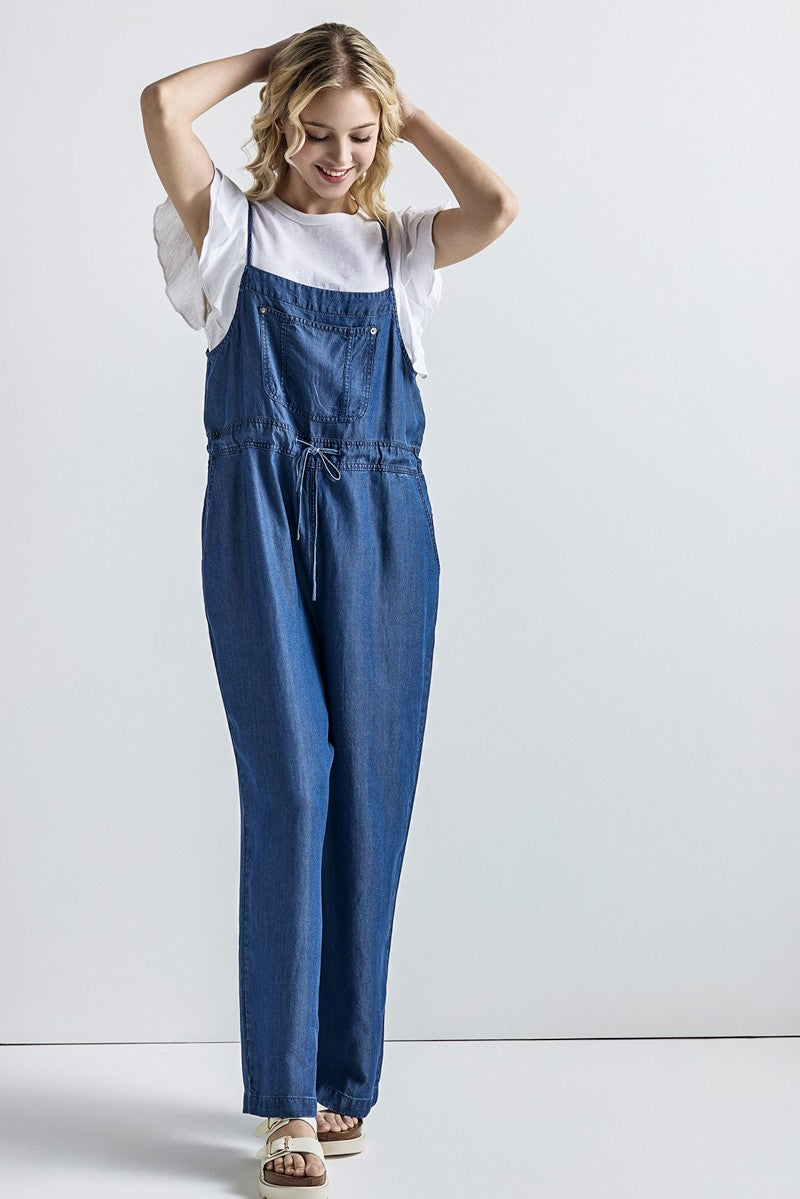 Denim Blue Pocket Adjustable Straps Overall Jumpsuit