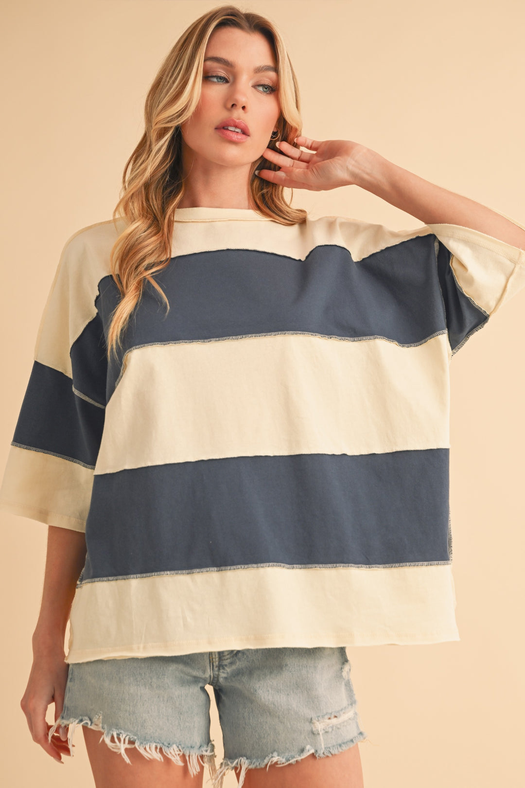 White Cherry Polly Color Block Top