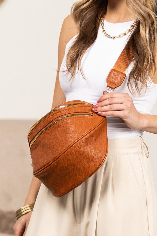 Fawn Sabrina Double Zip Leather Crescent Sling