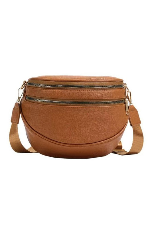 Sabrina Double Zip Leather Crescent Sling