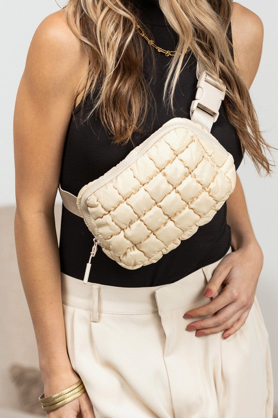 Almond Evyn Quilted Puffer Sling Belt Bum Bag