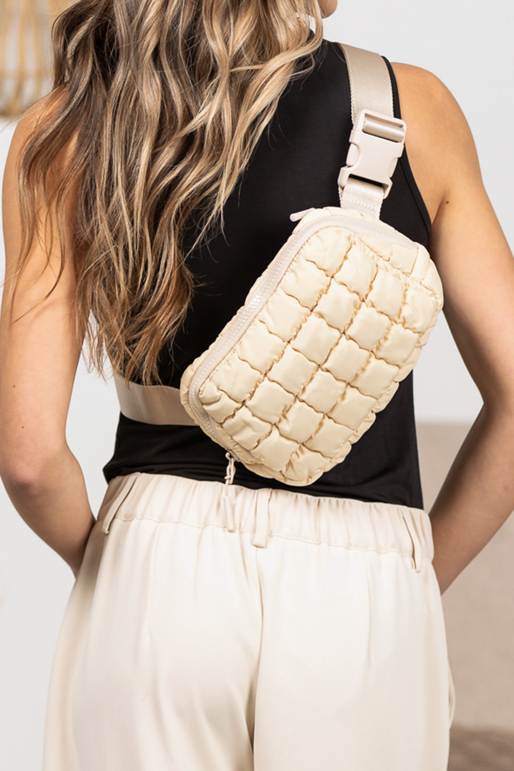 Black Evyn Quilted Puffer Sling Belt Bum Bag
