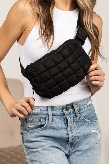 Gray Evyn Quilted Puffer Sling Belt Bum Bag