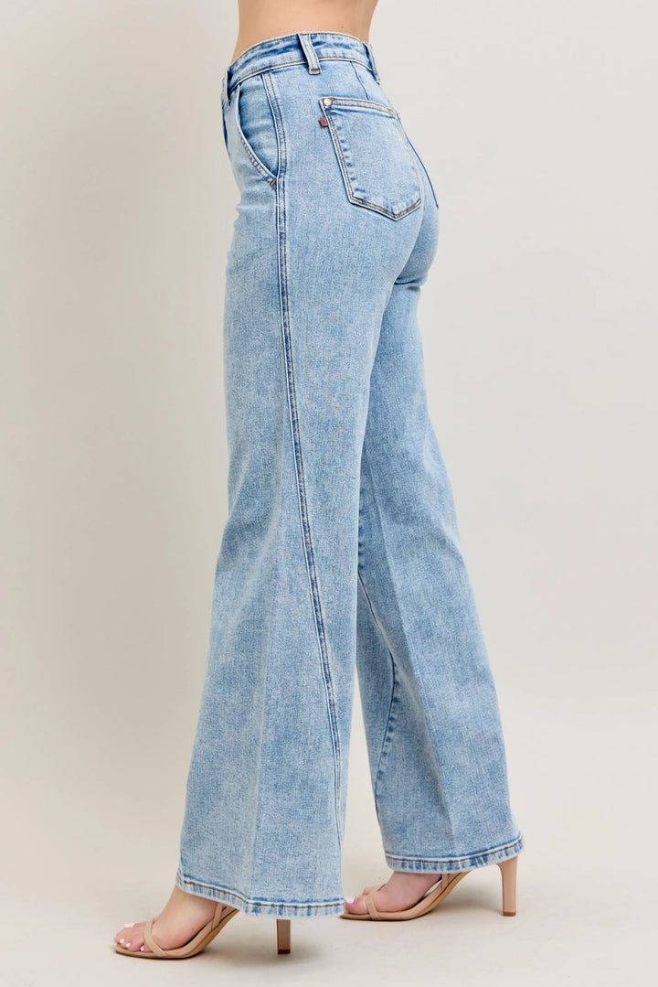 Lt Judy Blue Full Size High Waist Wide Leg Jeans With Skewed Inseam Plus Size