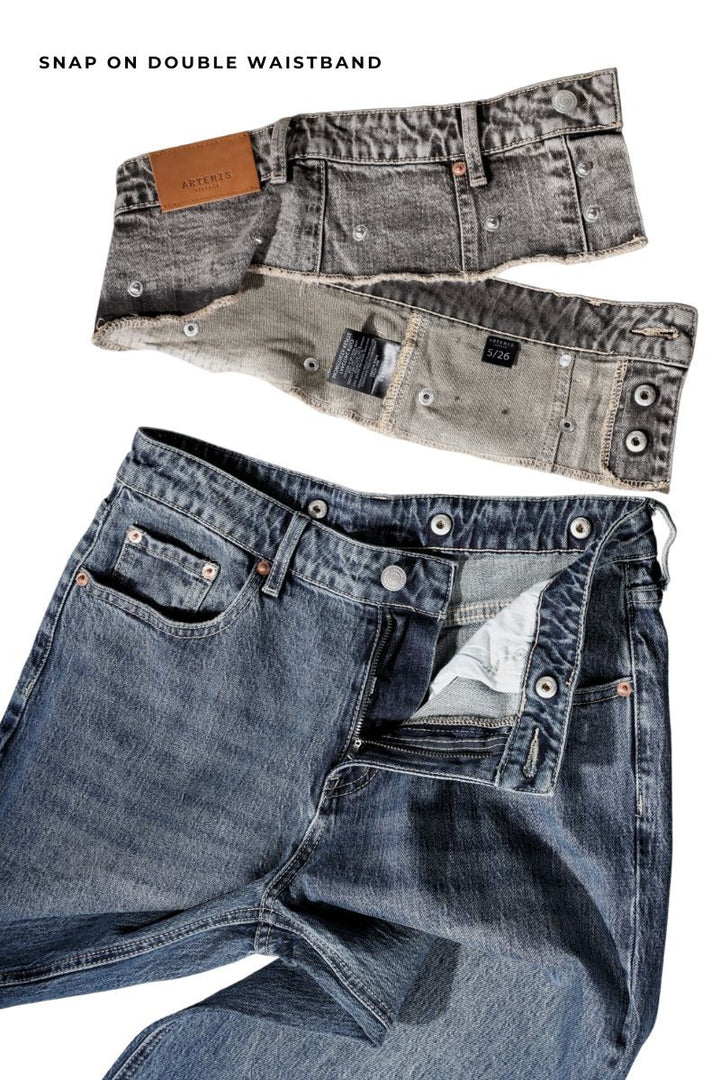 Medium  Stone Wash Double Snap Waistband Ultra High Rise Wide Jeans