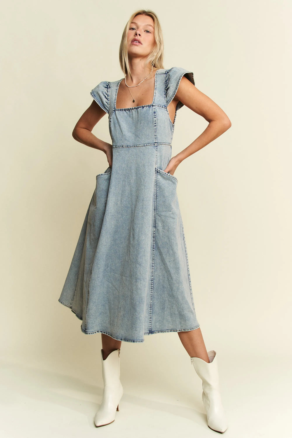 Denim Blue Jade By Jane Full Size Ruffled Denim Midi Dress Plus Size