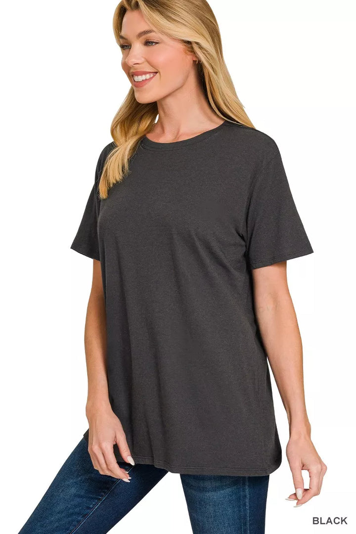 Black Zenana Cotton Boyfriend Round Neck Tee 1
