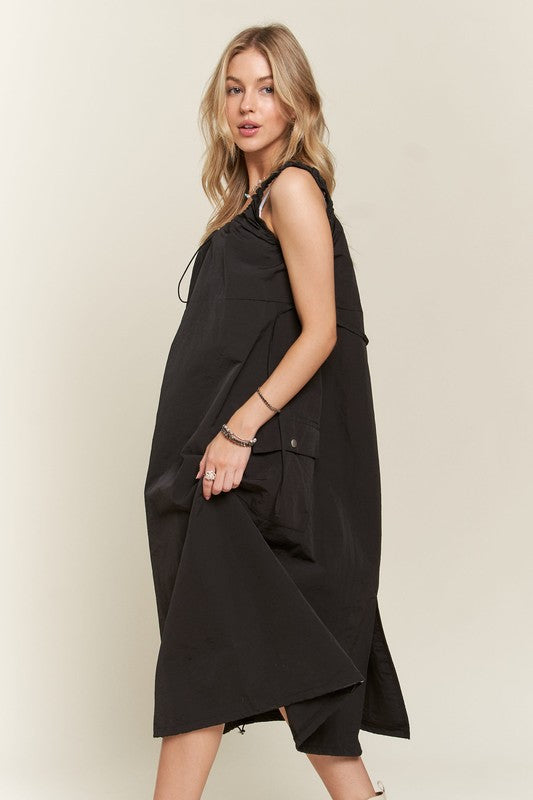 Black Adora Drawstring Slit Back Cargo Dress 1