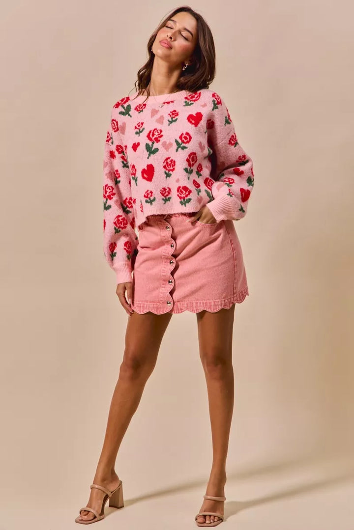 Pink So Me Vintage Wash Scallop Edge Denim Mini Skirt