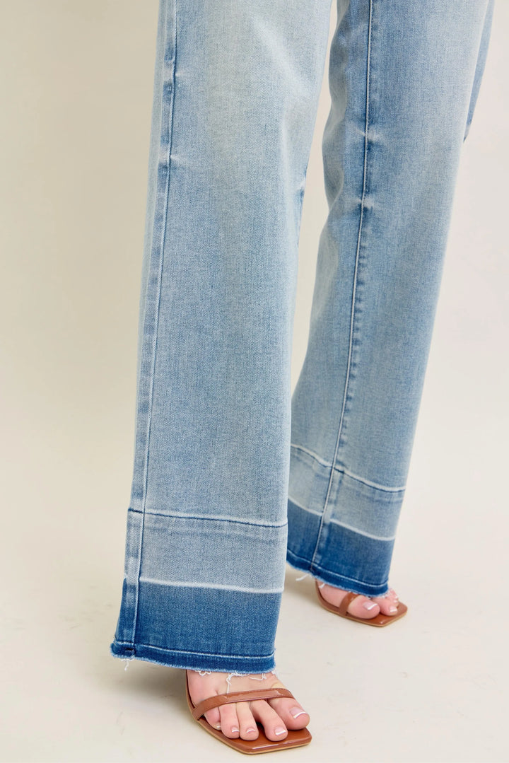 Lt Judy Blue Full Size Mr Release Hem Wide Leg Jeans Plus Size