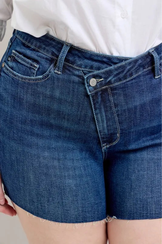 Judy Blue Plus Size High Waist Criss Cross Waistband Denim Shorts