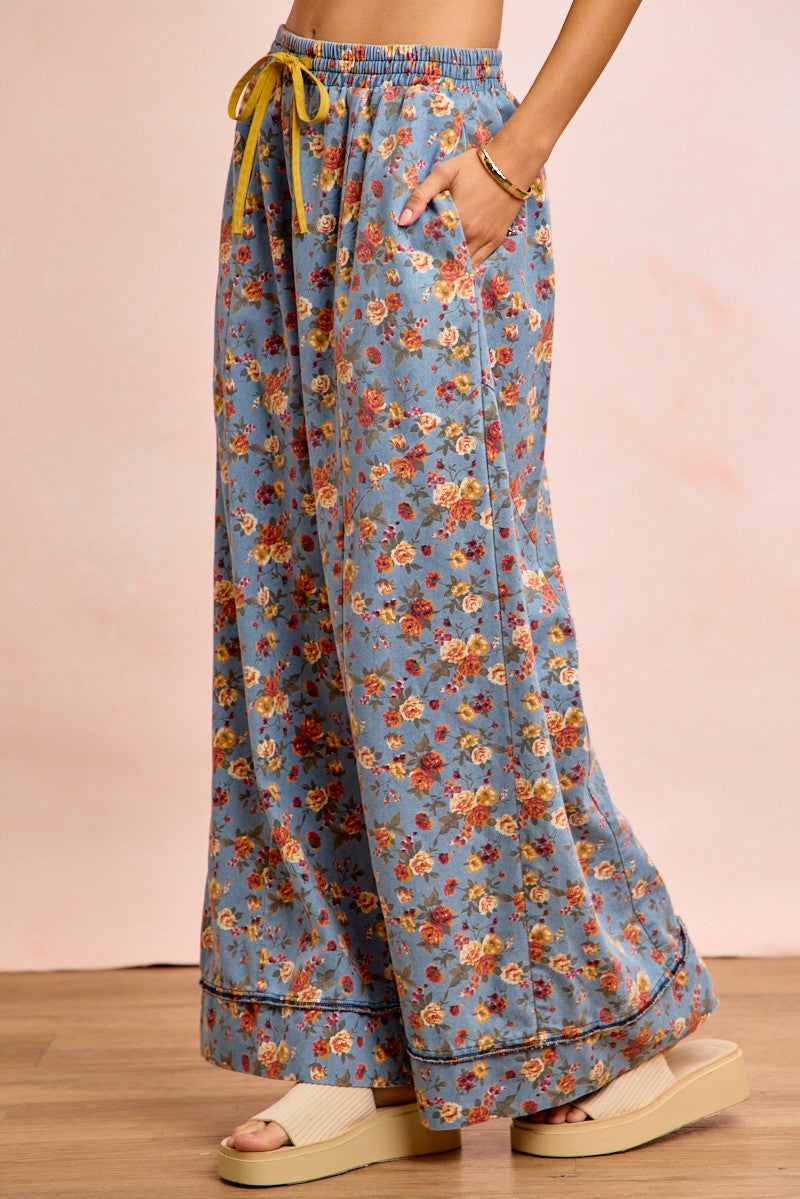 Denim Bibi Floral Printed Drawstring Wide Pants