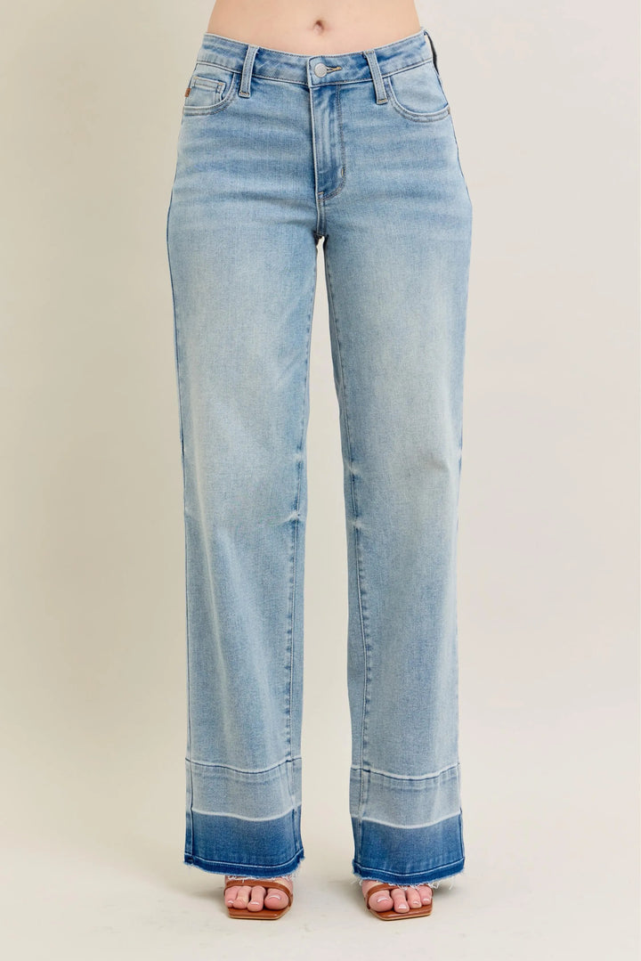 Lt Judy Blue Full Size Mr Release Hem Wide Leg Jeans Plus Size