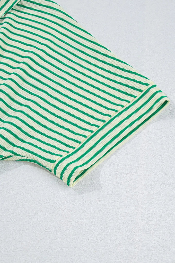 Striped Half Sleeve Tie Waist Romper