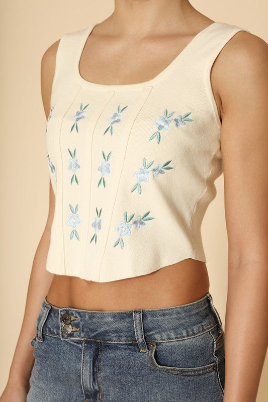 Cream Floral Corset Tank Top