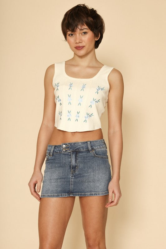 Cream Floral Corset Tank Top