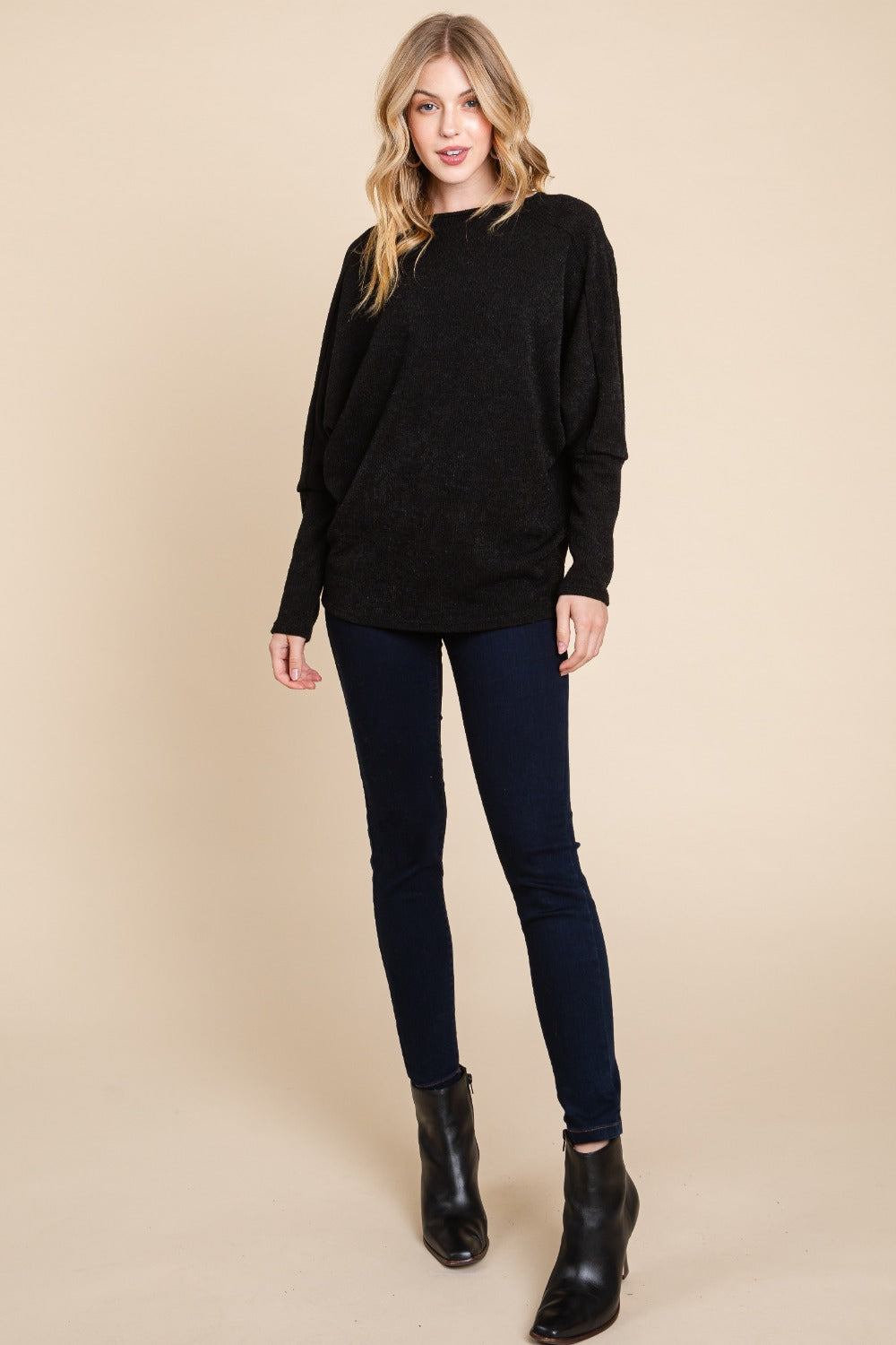 Bombom Drop Shoulder Long Sleeve Knit Top