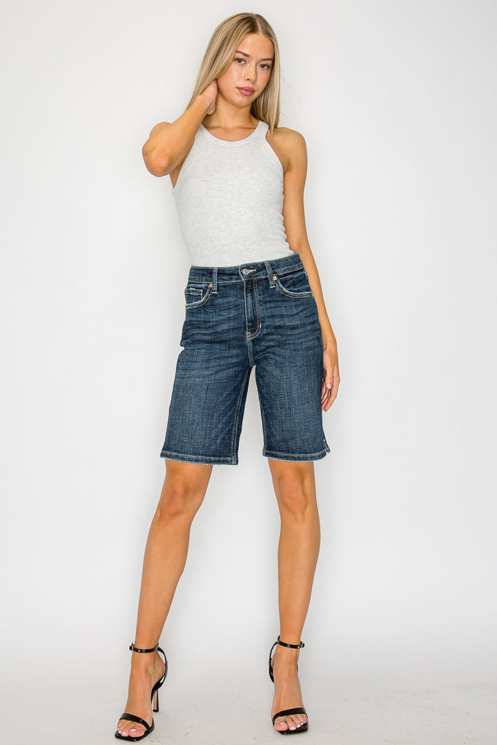 Dark Stone Wash High Rise Bermuda Jeans