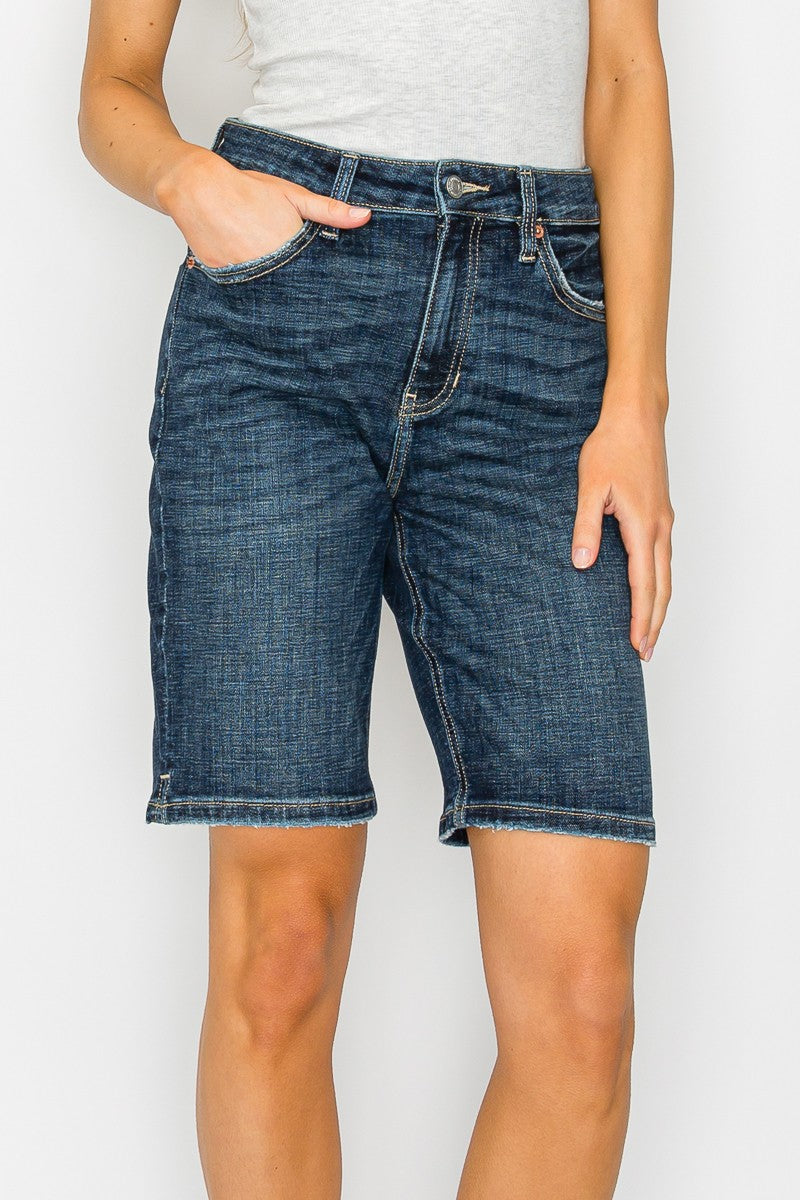Dark Stone Wash High Rise Bermuda Jeans