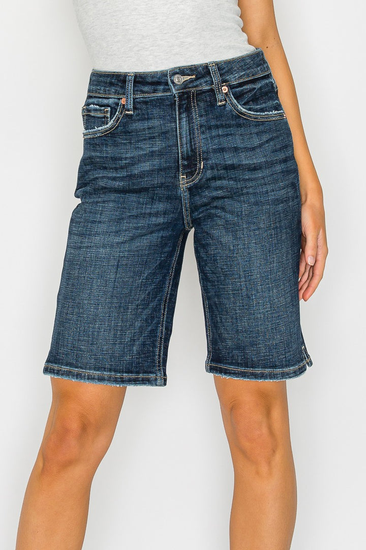Dark Stone Wash High Rise Bermuda Jeans