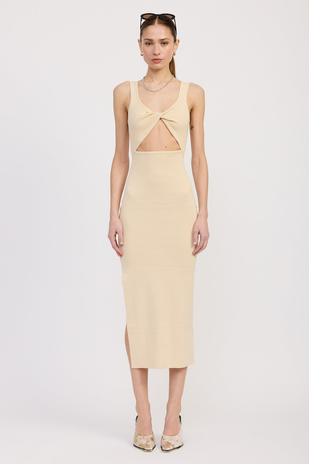 Front Knot Midi Dress With Cutout