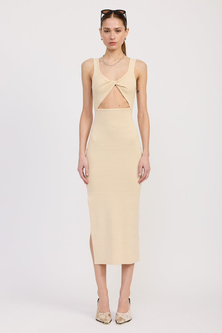Front Knot Midi Dress With Cutout