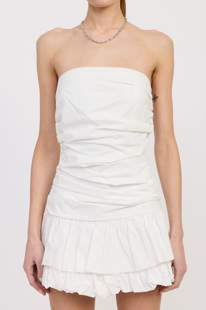 Off White Poplin Tube Dress With Back Tie