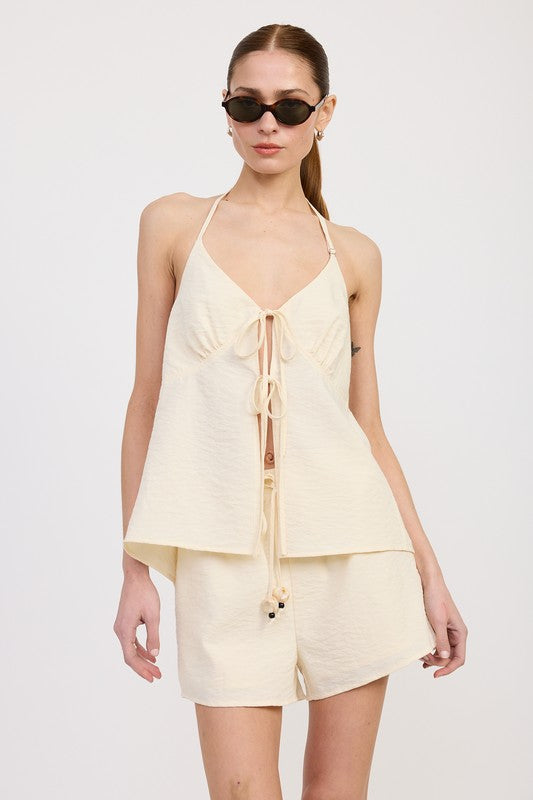 Ivory Halter Neck Top With Back Tie