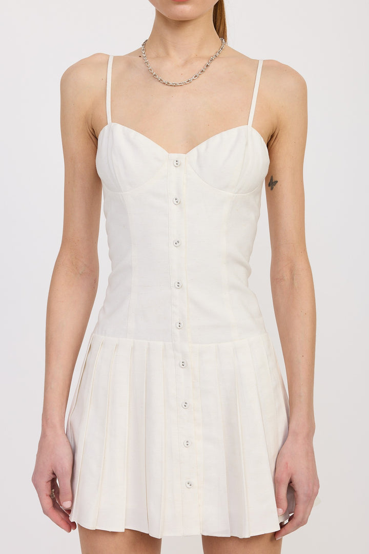 White Spaghetti Strap Pleated Mini Dress