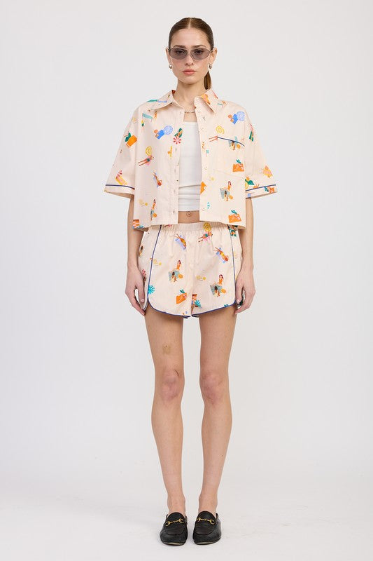 Poplin Shorts With Peping Detail