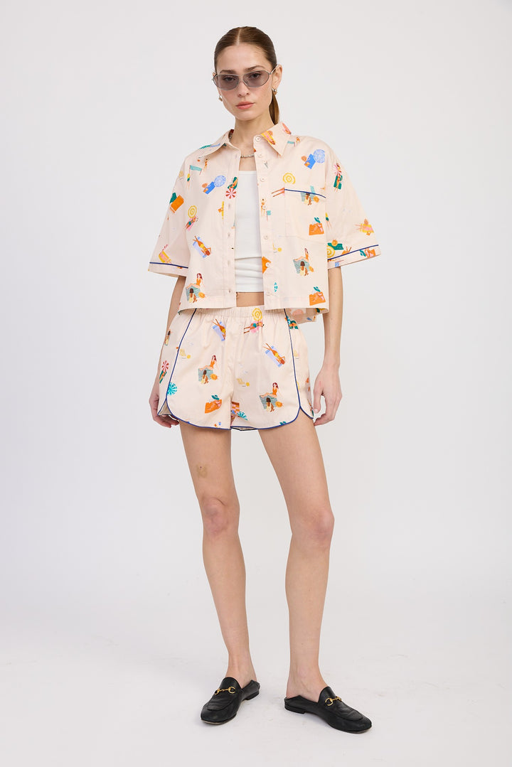 Poplin Shorts With Peping Detail