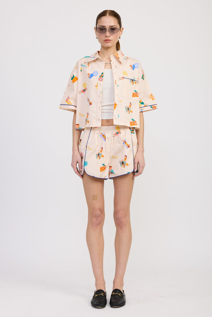 Poplin Shorts With Peping Detail