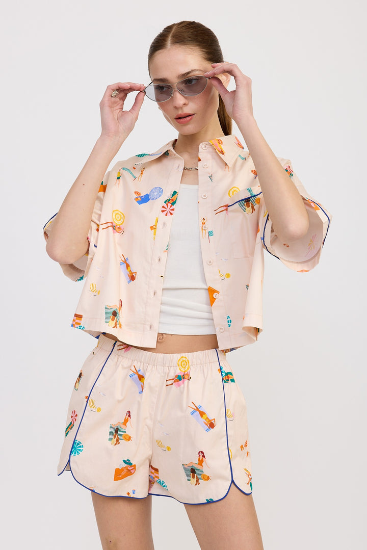 Poplin Shorts With Peping Detail