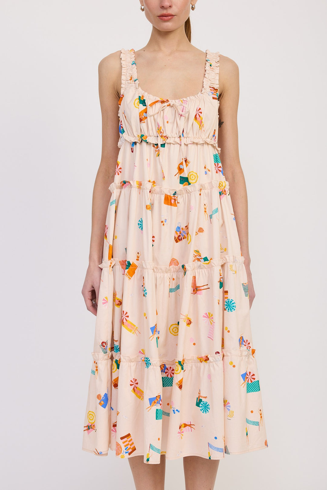 Natural Multi Babydoll Poplin Maxi Dress