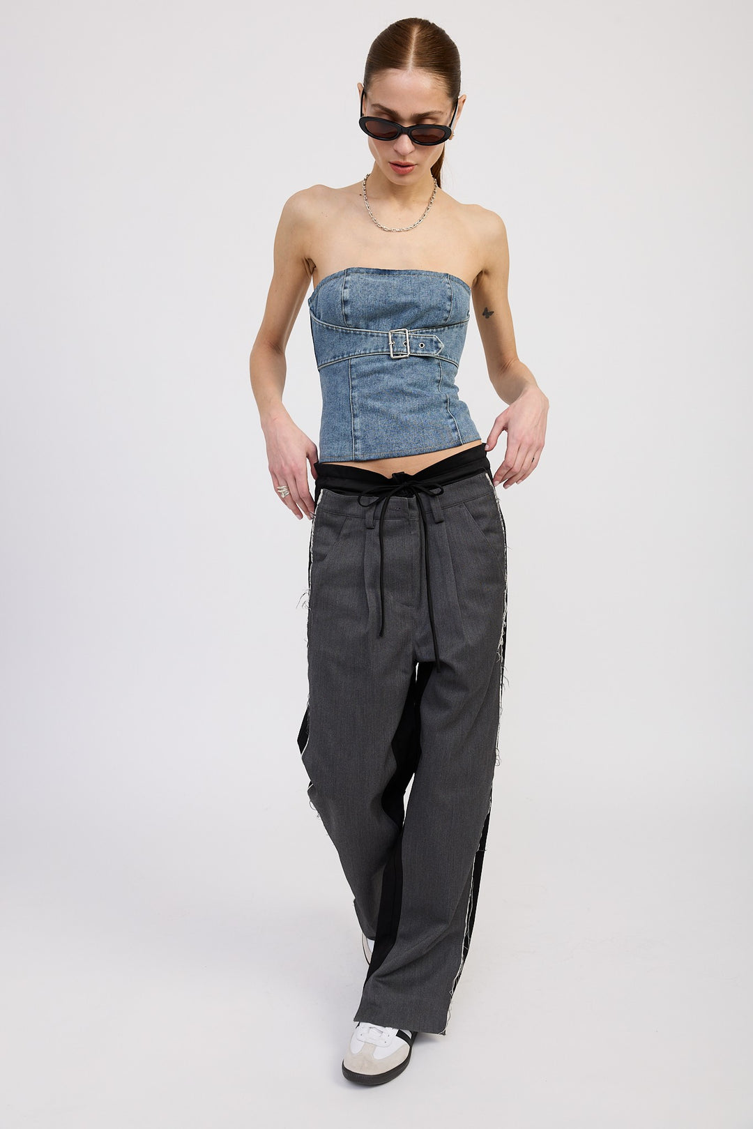 Denim Blue Denim Bustier With Buckle