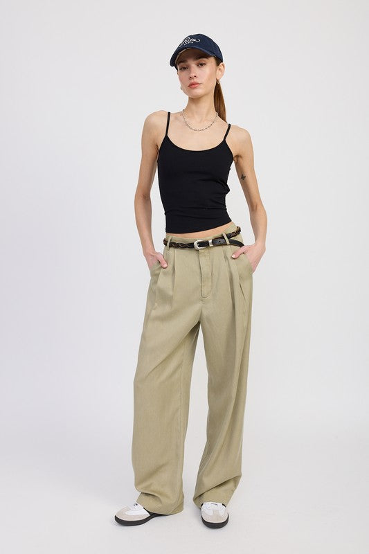 High Waist Wide Leg Trousers With Front Pleats