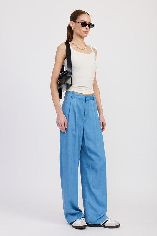High Waist Wide Leg Trousers With Front Pleats