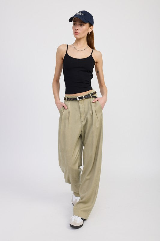 High Waist Wide Leg Trousers With Front Pleats