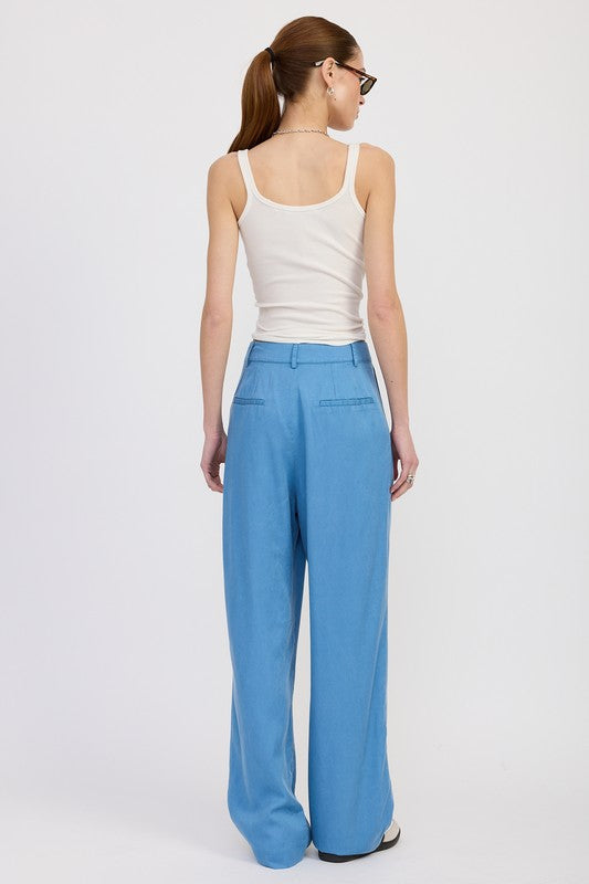 High Waist Wide Leg Trousers With Front Pleats