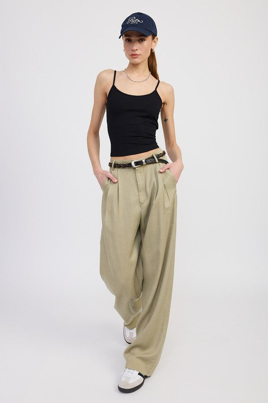 High Waist Wide Leg Trousers With Front Pleats