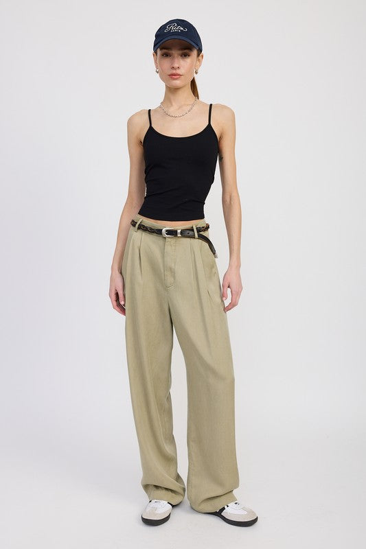 High Waist Wide Leg Trousers With Front Pleats