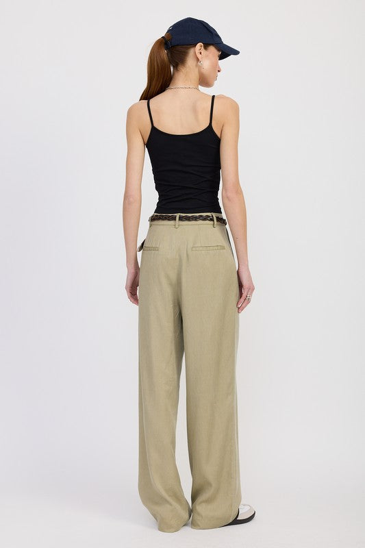 High Waist Wide Leg Trousers With Front Pleats