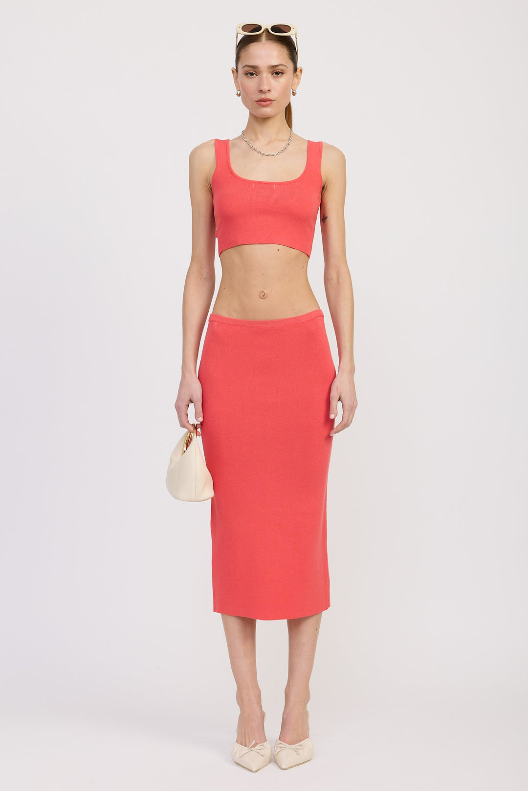 Coral Sleevelss Cropped Top With Back Twist