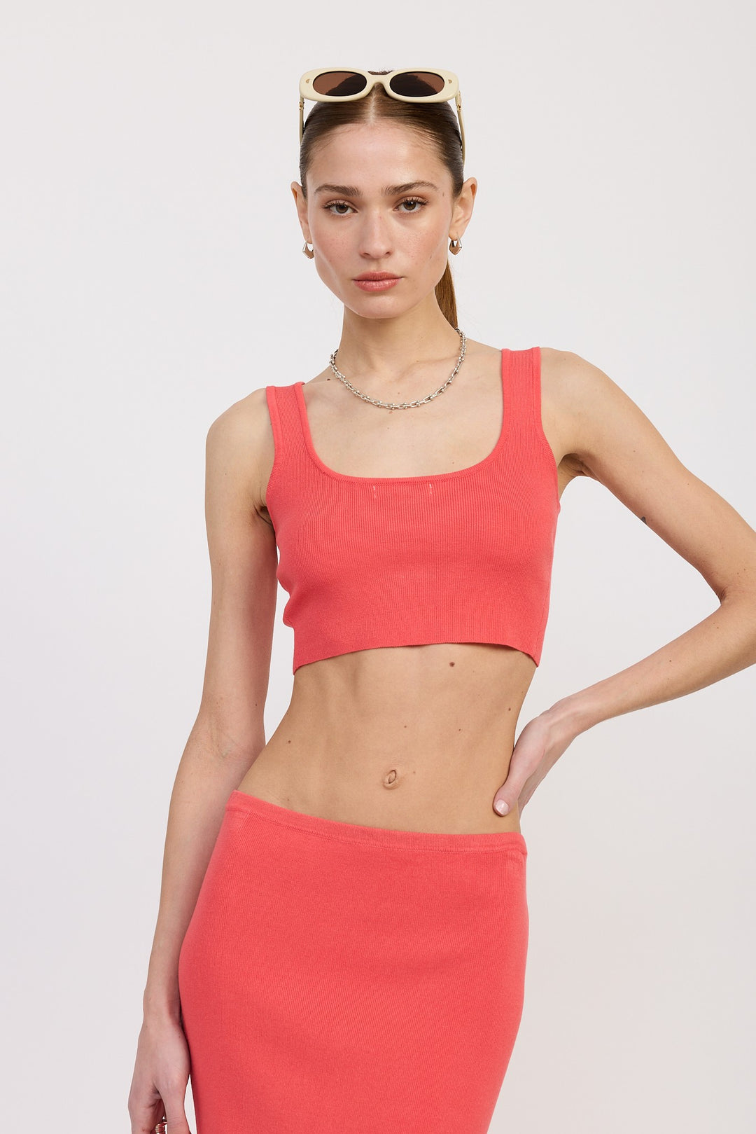 Coral Sleevelss Cropped Top With Back Twist
