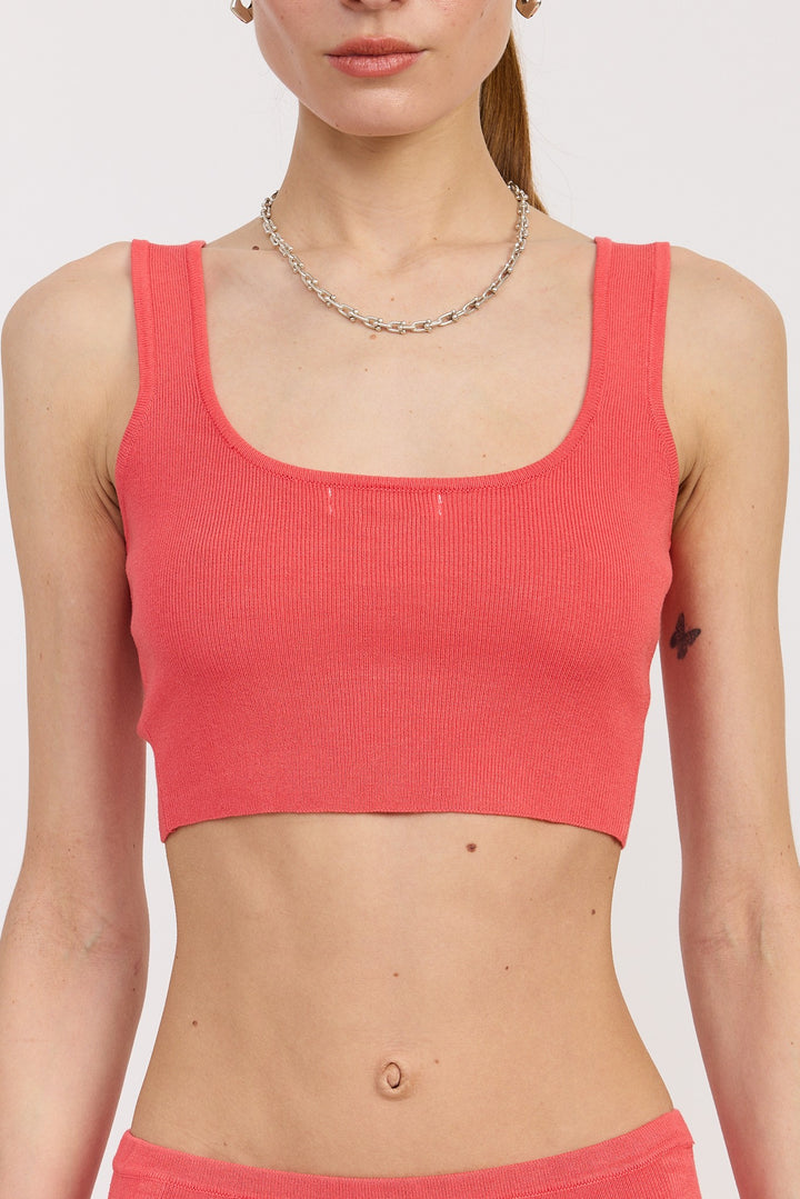 Coral Sleevelss Cropped Top With Back Twist