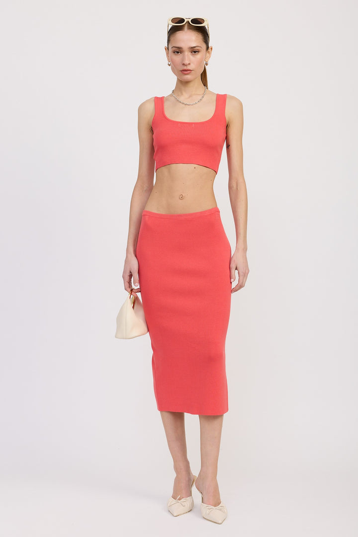 Coral Mid Pencil Skirt With Slit