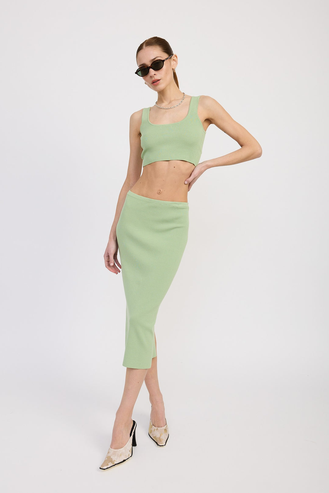 Mid Pencil Skirt With Slit